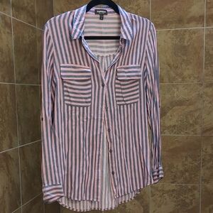 Express Pink and Blue Striped Collared Button-Down